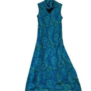 Triangle Bow tie detail maxi dress sleeveless cerulean blue pattern size  12